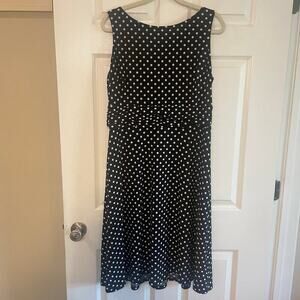 CHAPS Dress Navy Blue & White Polka Dot Sleeveless Ruched Size XL